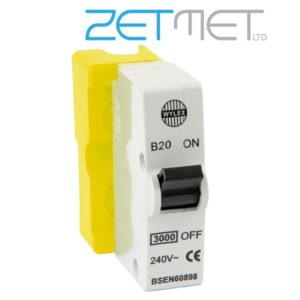 Wylex B20 20 Amp Type B 3kA Plug In Miniature Circuit Breaker & Contact Shield
