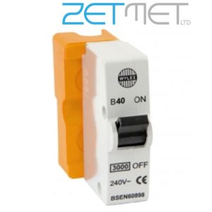 Wylex B40 40 Amp Type B 3kA Plug In Miniature Circuit Breaker & Contact Shield