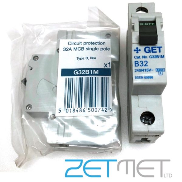 GET G32B1M 32 Amp Single Pole Type B 6kA 240V Miniature Circuit Breaker MCB