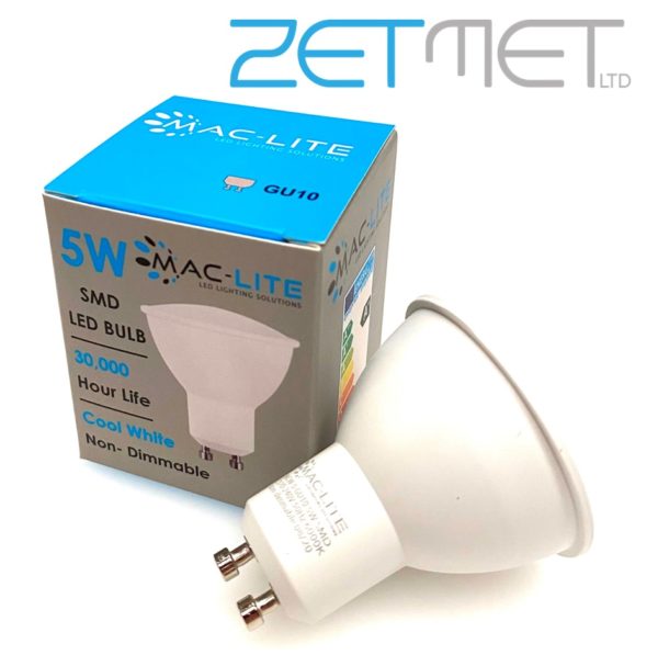 MacLite MBCW-5 5W SMD LED Cool White 6000K Non Dimmable GU10 Spotlight Bulb