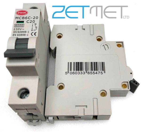 Deligo (DGUK) MCB6C-20 20 Amp Single Pole Type C 6kA 230V Miniature Circuit Breaker MCB