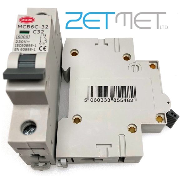 Deligo (DGUK) MCB6C-32 32 Amp Single Pole Type C 6kA 230V Miniature Circuit Breaker MCB