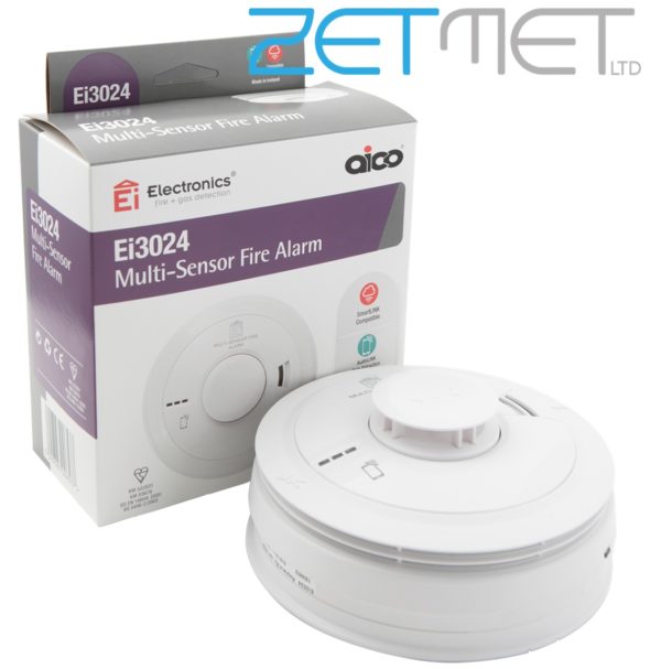 Aico Ei3024 3000 Series White 230V Mains Multi-Sensor Optical and Heat Alarm with Rechargeable Battery