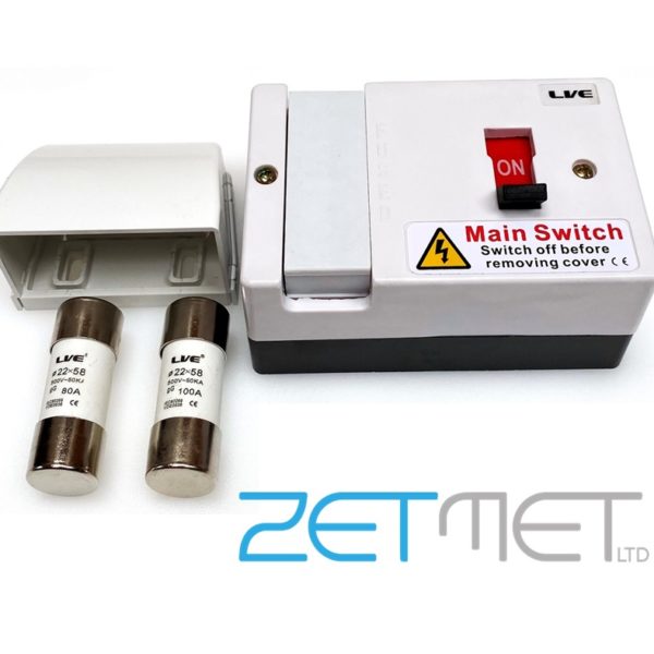 Live Electrical 100 Amp Fused Mains Switch Isolator (80A and 100A HRC Fuses Supplied)