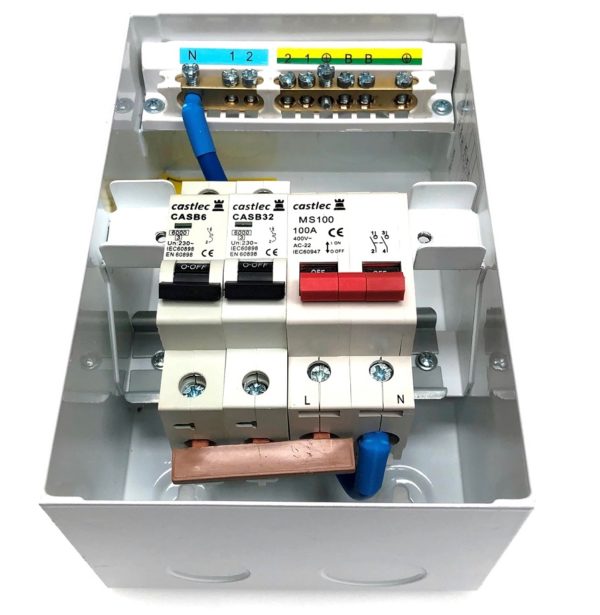 Castlec 4 Way Populated 100A Metal Garage Consumer Unit Enclosure - Image 2