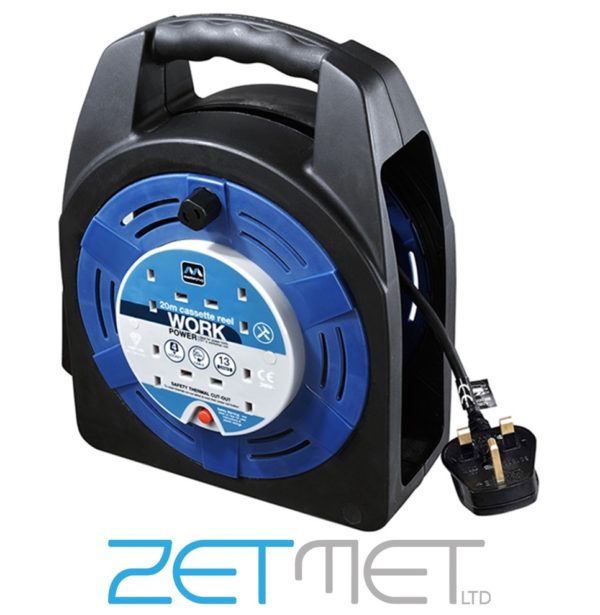 Masterplug 20m Cable Case Reel 4 Socket 13A Extension Lead