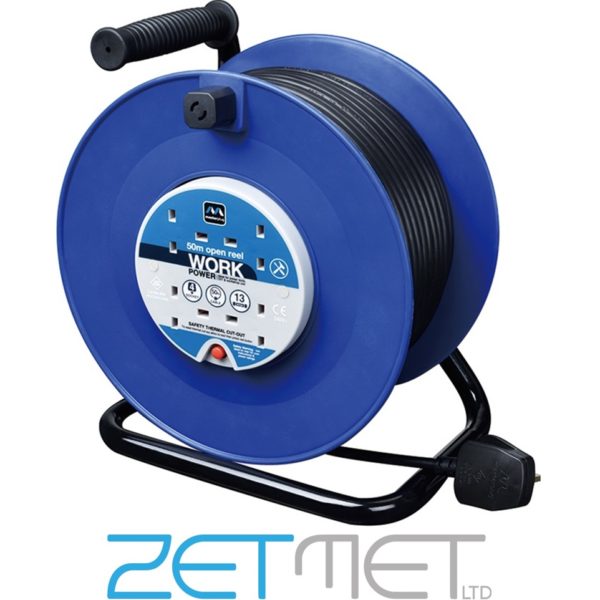 Masterplug 50m Open Cable Reel 4 Socket 13A Extension Lead