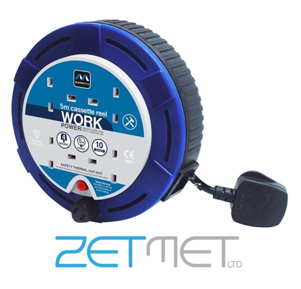 Masterplug 5m Cable Cassette Reel 4 Socket 10A Extension Lead