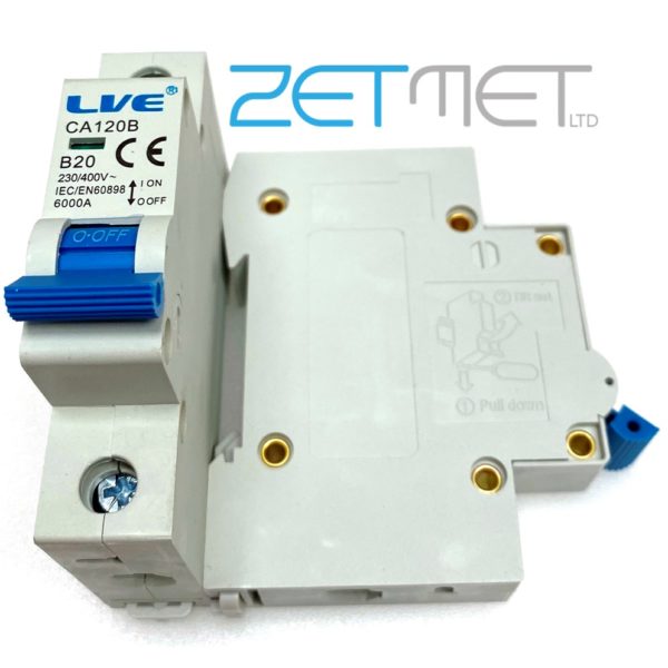 Live Electrical CA120B 20 Amp Single Pole Type B 6kA 230V Miniature Circuit Breaker MCB