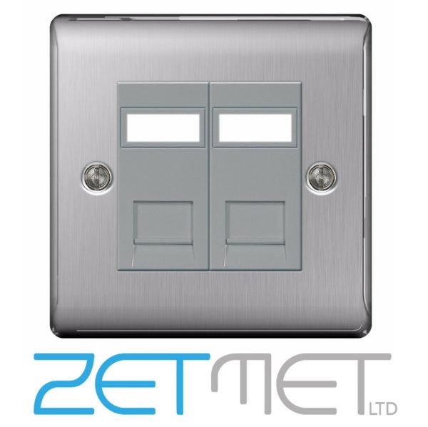 BG Nexus NBSRJ452 Brushed Steel 2 Gang Double RJ45 Data Outlet Socket