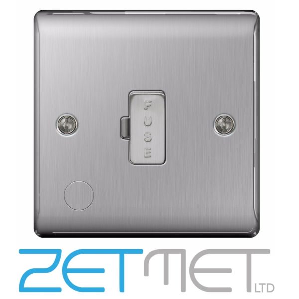 BG Nexus NBS55 Brushed Steel 13 Amp Unswitched Fused Connection Spur Unit With Cable Outlet