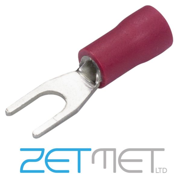 Red Insulated Fork Crimp Terminals 3.7mm