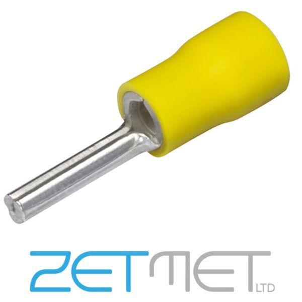 Yellow Insulated Pin Crimp Terminals 14mm