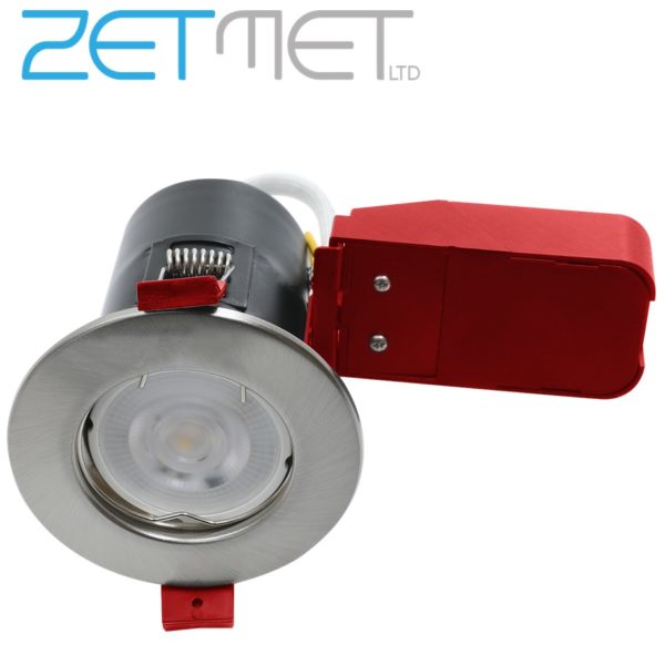 Red Arrow IGS/FSC Satin Chrome Pressed Steel Fire Rated Fixed GU10 230V LED Downlight