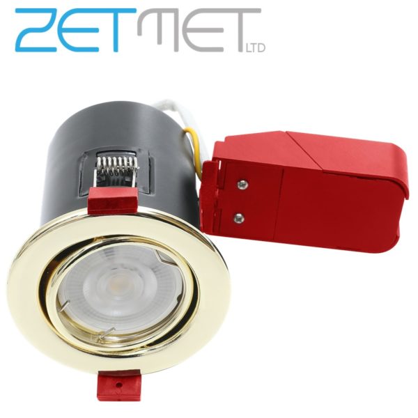 Red Arrow IGS/TB Polished Brass Pressed Steel Fire Rated Tilt GU10 230V LED Downlight