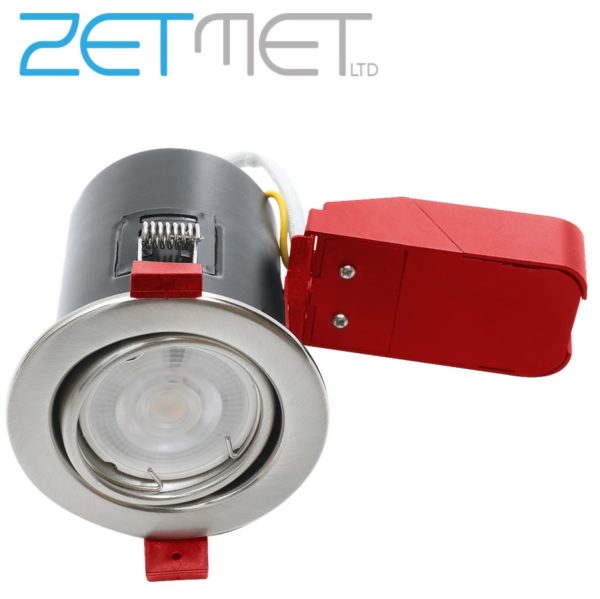 Red Arrow IGS/TSC Satin Chrome Pressed Steel Fire Rated Tilt GU10 230V LED Downlight