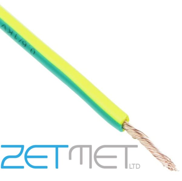 1.0mm Green/Yellow Tri-Rated Cable Single Core Switchgear Wiring (priced per metre)