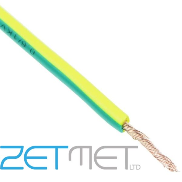 2.5mm Green/Yellow Tri-Rated Cable Single Core Switchgear Wiring (priced per metre)