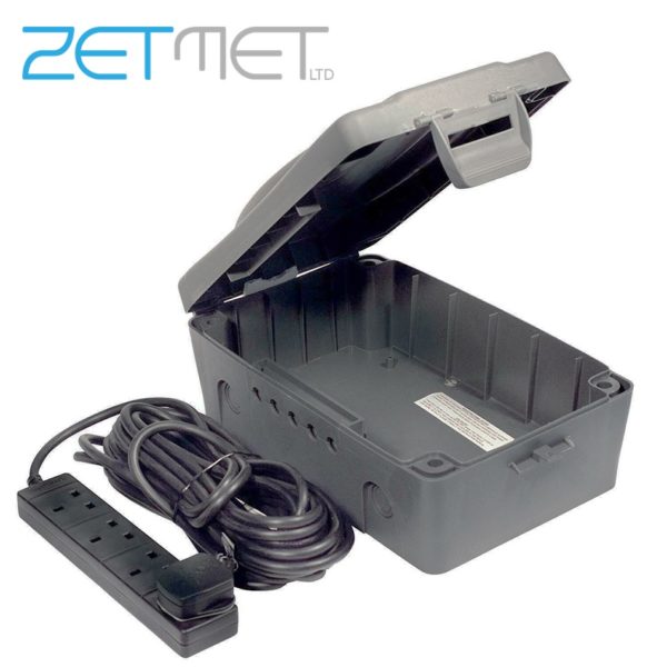 Masterplug Grey IP54 Weatherproof Electrical Socket Junction Box & 4 Gang 10m Extension Lead