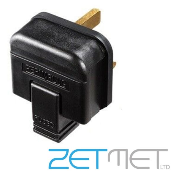 Permaplug Black Heavy Duty Rubber 13A UK 3 Pin Fused Plug Top
