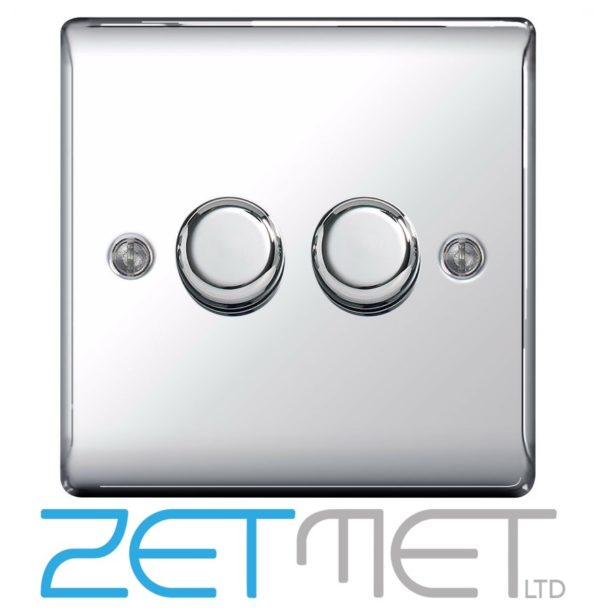 BG Nexus NPC82 Polished Chrome 2 Gang 2 Way Intelligent Dimmer Light Switch