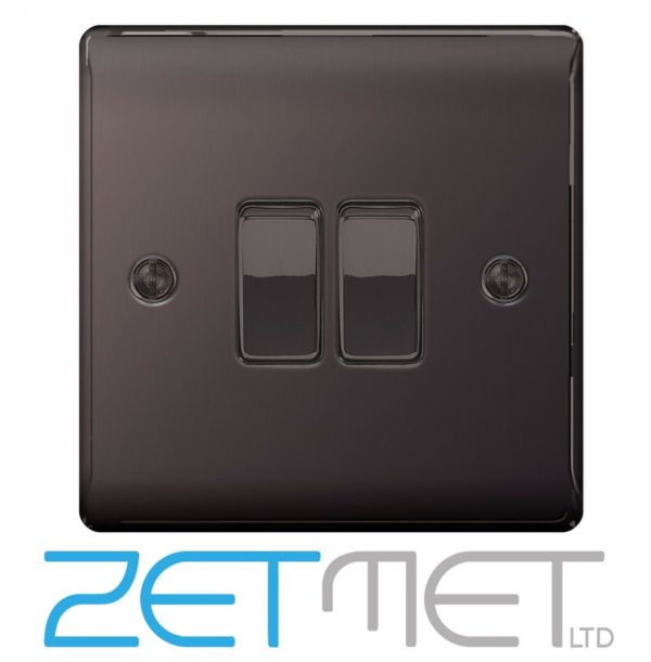 BG Nexus NBN42 Black Nickel 10 Amp 2 Gang 2 Way Metal Light Switch Plate