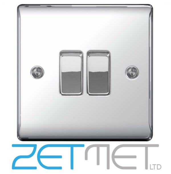 BG Nexus NPC42 Polished Chrome 10 Amp 2 Gang 2 Way Metal Light Switch Plate