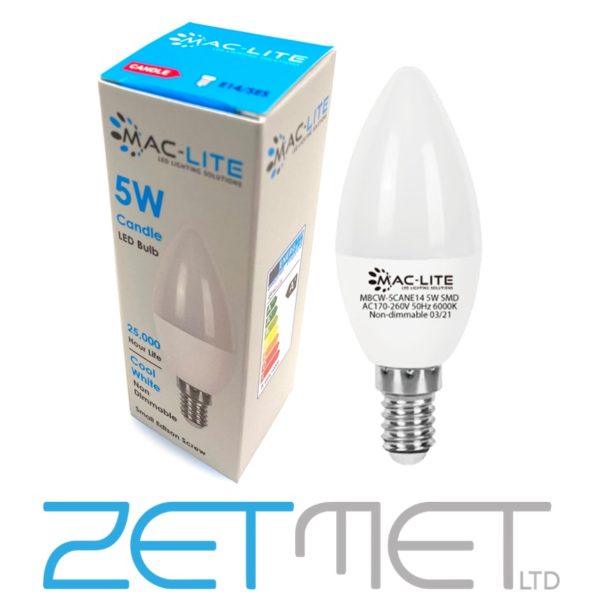 MacLite 5W LED Candle E14 SES Non-Dimmable Bulb Cool White (6000K)