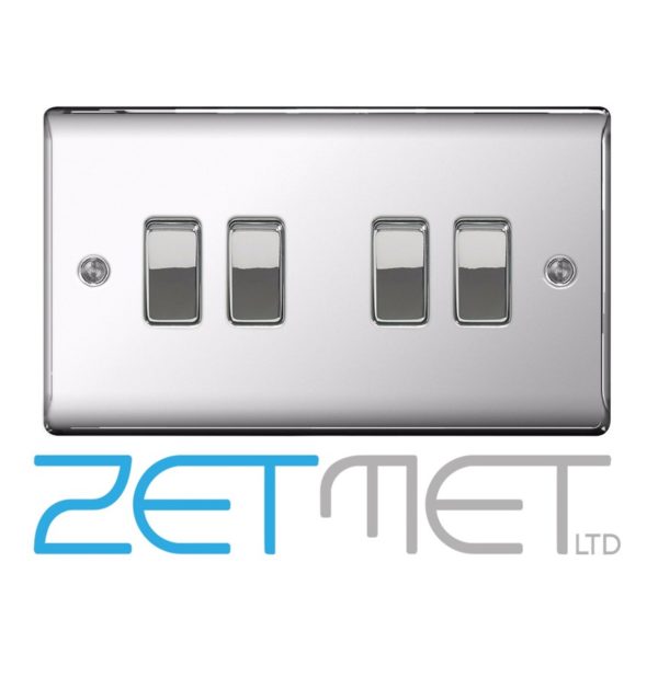 BG Nexus NPC44 Polished Chrome 10 Amp 4 Gang 2 Way Metal Light Switch Plate
