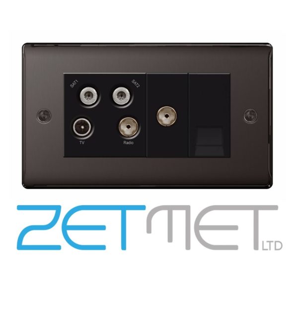BG Nexus NBN69 Black Nickel Quadplex TV/FM/SAT Media Socket Black Insert