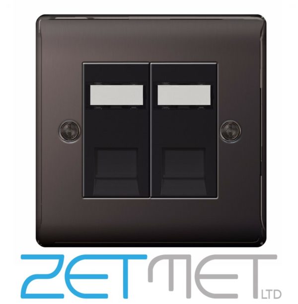 BG Nexus NBNRJ452 Black Nickel 2 Gang Double RJ45 Data Outlet Socket