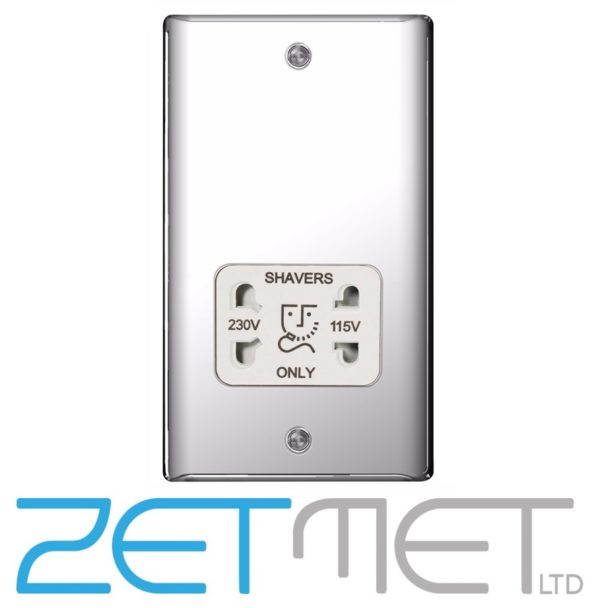 BG Nexus NPC20W Polished Chrome Dual Voltage Shaver Socket 115/230V White Insert