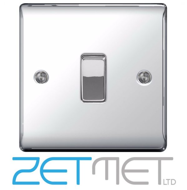BG Nexus NPC12 Polished Chrome 10 Amp 1 Gang 2 Way Metal Light Switch Plate