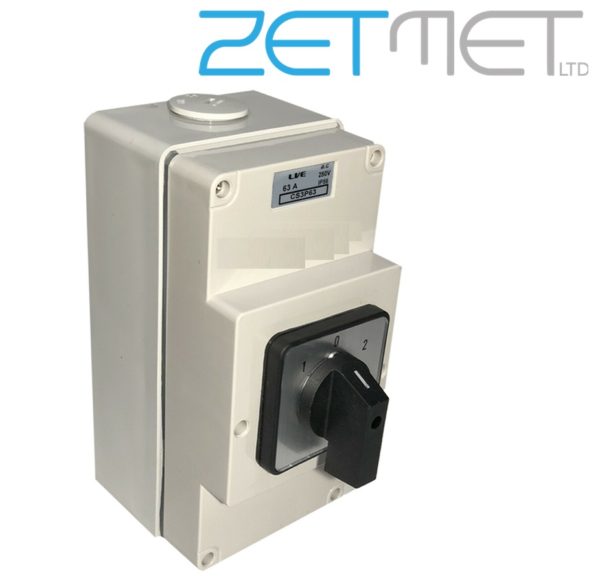 Live Electrical CS3P63 63 Amp 3 Position IP66 Enclosed Changeover Switch