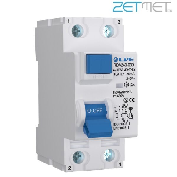 Live Electrical RDA240-030 40 Amp Double Pole 30mA 6kA 230V Type A RCD