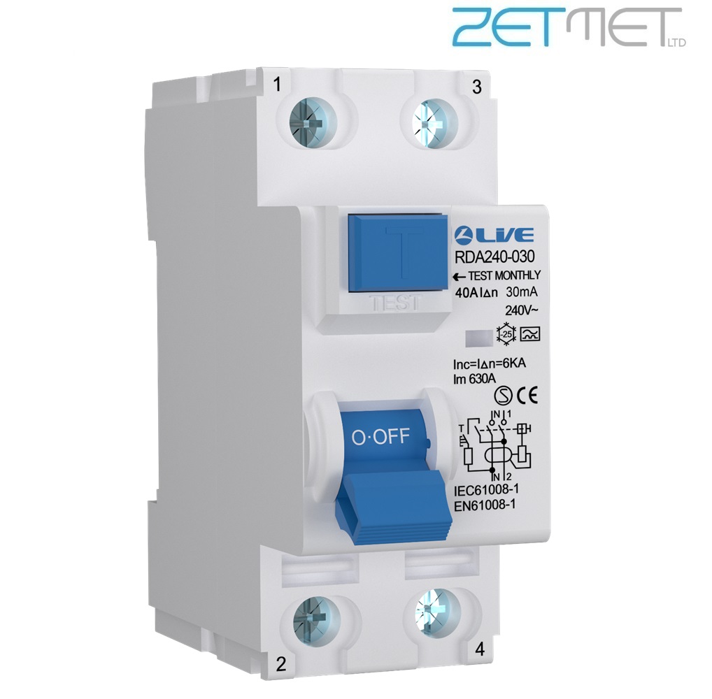 Live Electrical RDA240-030 40 Amp Double Pole 30mA 6kA 230V Type A RCD