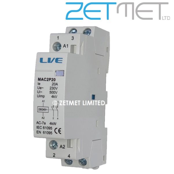 Live Electrical MAC2P20 20 Amp 2 Pole 2 NO Modular Contactor