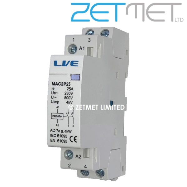 Live Electrical MAC2P25 25 Amp 2 Pole 2 NO Modular Contactor