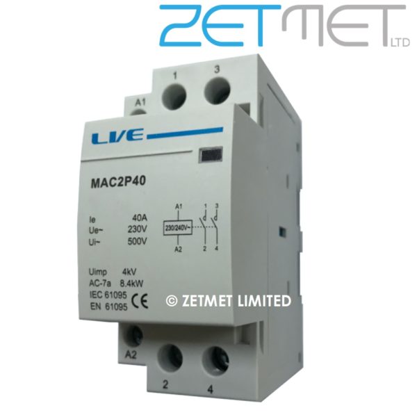 Live Electrical MAC2P40 40 Amp 2 Pole 2 NO Modular Contactor