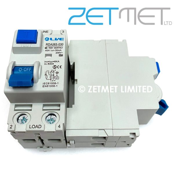 Live Electrical RDA263-030 63 Amp Double Pole 30mA 6kA 230V Type A RCD
