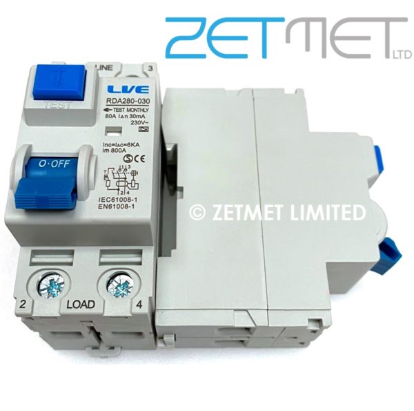 Live Electrical RDA280-030 80 Amp Double Pole 30mA 6kA 230V Type A RCD