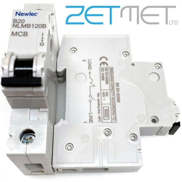 Newlec NLMB120B 20 Amp Type B Single Pole 6kA 230V Miniature Circuit Breaker MCB