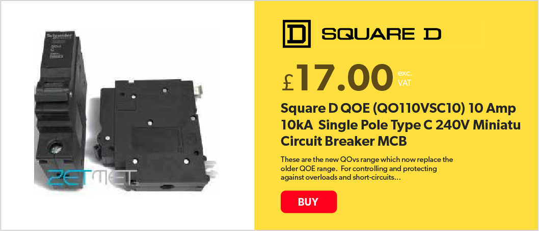 Square D QOE (QO110VSC10) 10 Amp 10kA Single Pole Type C 240V Miniature Circuit Breaker MCB