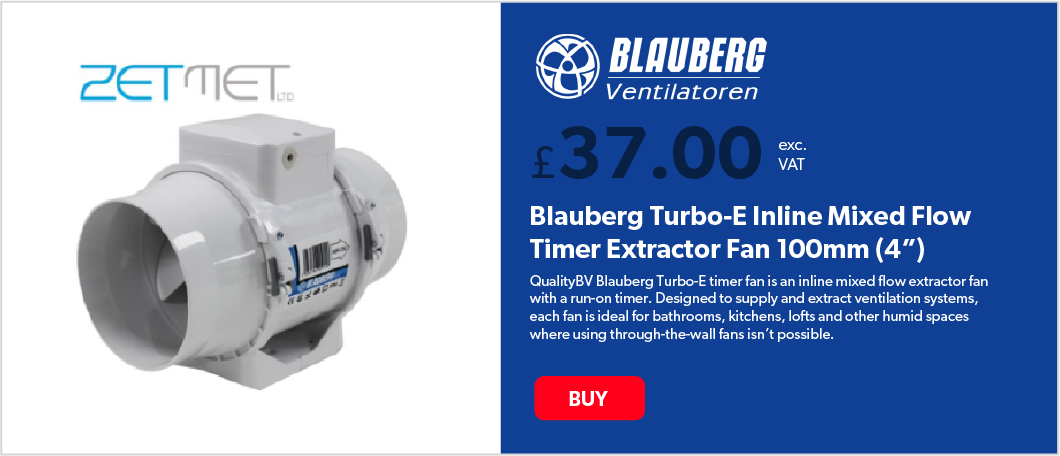 Blauberg Turbo-E Inline Mixed Flow Timer Extractor Fan 100mm (4”)