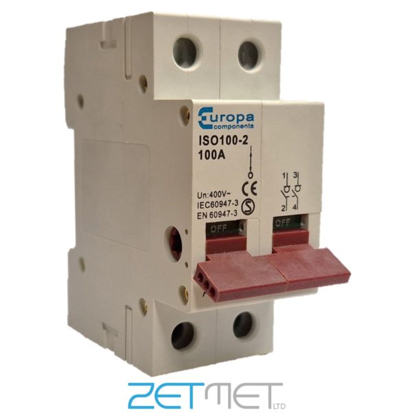 Europa ISO100-2 100 Amp Double Pole Main Switch