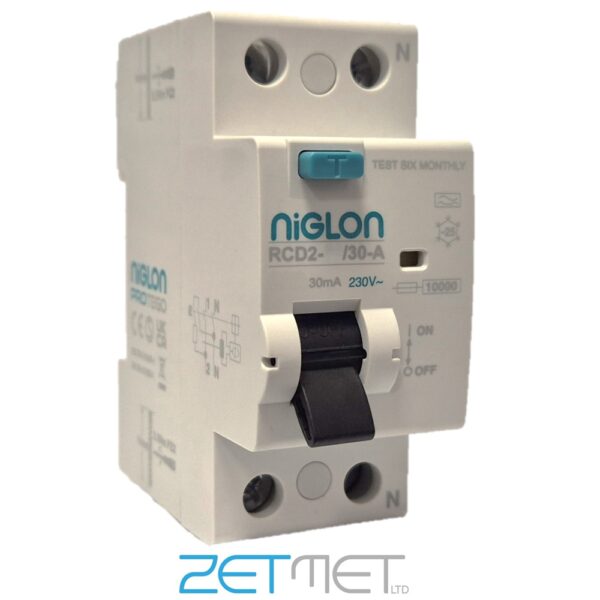 Niglon RCD2-63/30-A 63 Amp Double Pole 30mA 10kA 230V Type A RCD