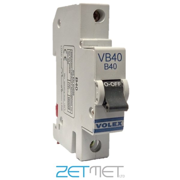 Volex VB40 40 Amp Single Pole Type B 6kA 240V Miniature Circuit Breaker MCB