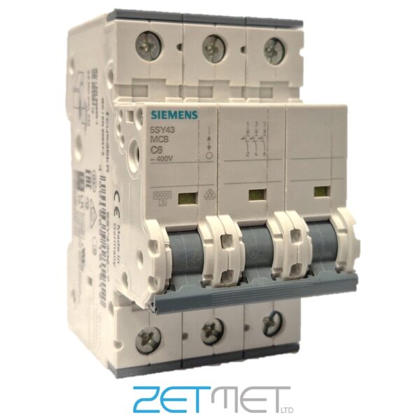 Siemens 5SY4306-7 6 Amp Triple Pole Type C 10kA 400V Miniature Circuit Breaker MCB