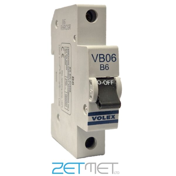 Volex VB06 6 Amp Single Pole Type B 6kA 240V Miniature Circuit Breaker MCB