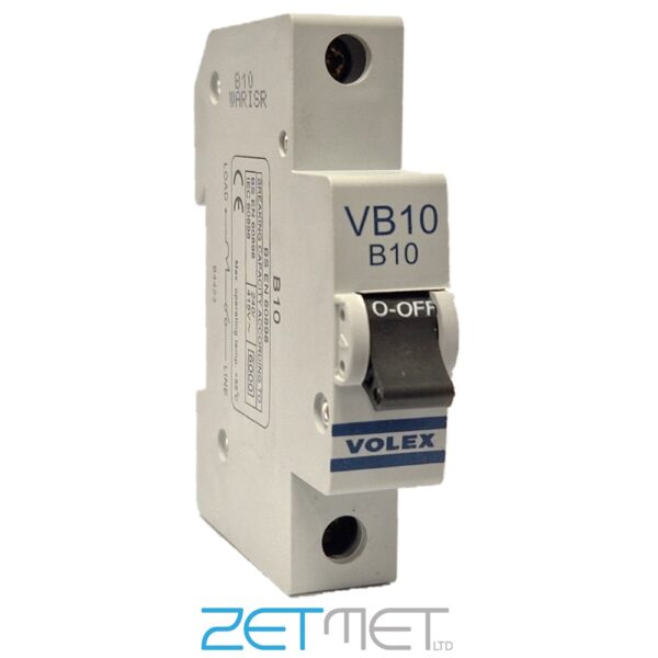 Volex VB10 10 Amp Single Pole Type B 6kA 240V Miniature Circuit Breaker MCB
